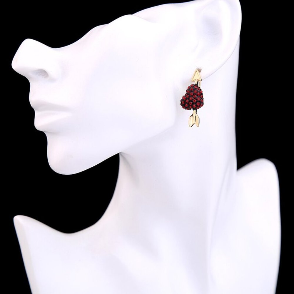 Cupid's Arrow Red Heart CZ Earrings - Picture 2 of 2